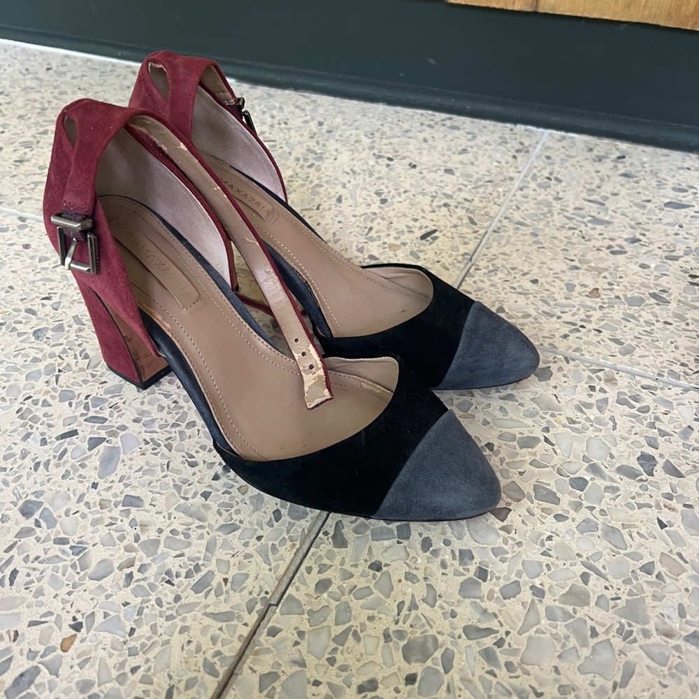 Elegant Black, Burgundy and Blue Women's Suede Ankle Strap Heels